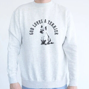 Lane 7 God Loves Terriers Gray Crew Neck Cotton Sweater Size Medium